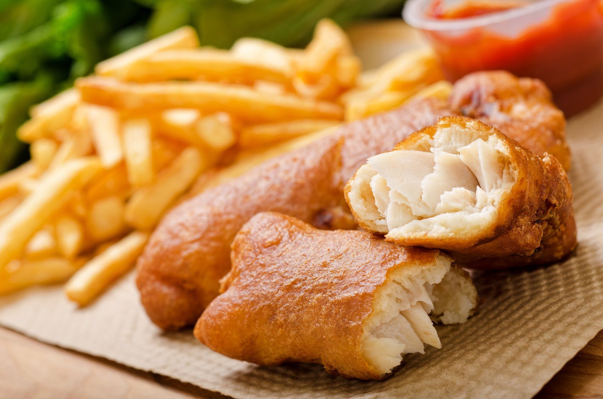 Fresh golden fish and chips served at Lucky's